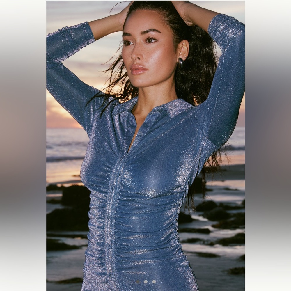 NWT Anthropologie Long Sleeve Sheer Mesh Ruched Mini Dress